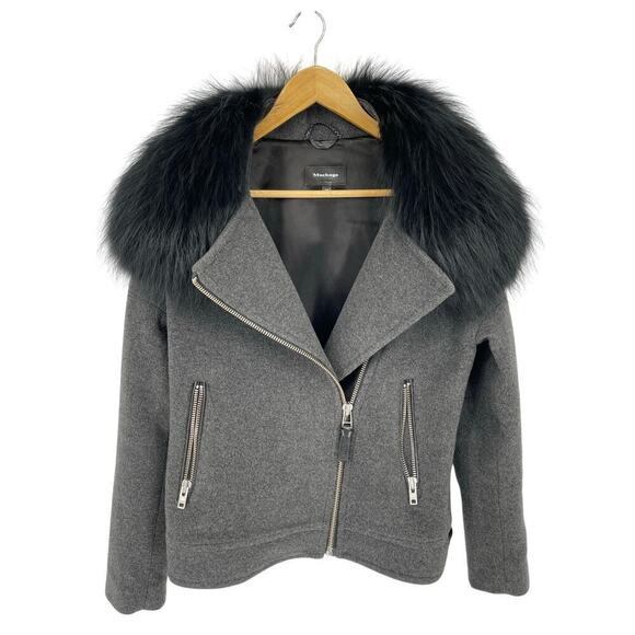 Mackage Felipa Charcoal Wool/Nylon/Cashmere Jacket Asiatic Racoon Fur Trim Small - Picture 1 of 13